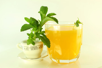 stevia with tea cup and juice