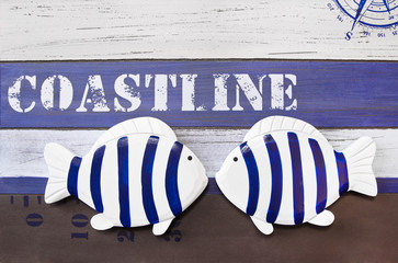 Zwei Fische - nautische maritime Dekoration in Blau und Weiß