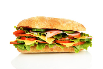 Fresh and tasty sandwich with ham and vegetables isolated