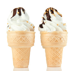 Tasty ice cream with chocolate, isolated on white