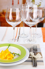 Table setting with glasses for different drinks