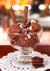Delicious ice cream on table in cafe