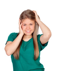Fototapeta premium Beautiful young girl with green t-shirt