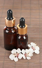 Spa composition with aroma oils on table close-up