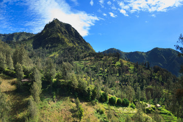 Summer landscape in high mountains and the blue sky with clouds
