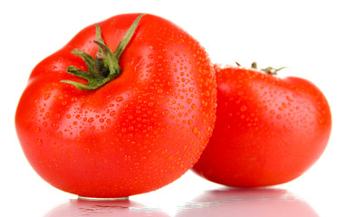 Ripe tomatoes isolated on white.