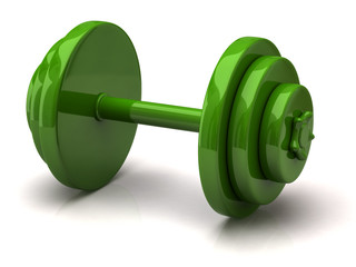 Green dumbell isolated on white background