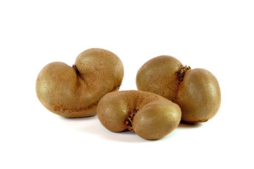 Three delicious kiwi original form isolated on white