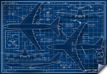 Blue Print Vector Plane Vintage Airplane - 52631826
