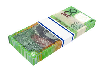 Australian dollar isolated on white. 3D photo rendering.