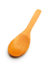top view wooden spoon on white background
