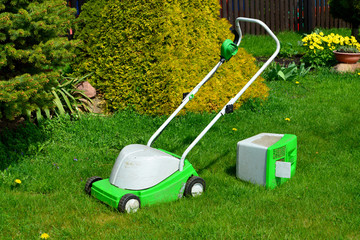 Lawn-mower with the container for a grass