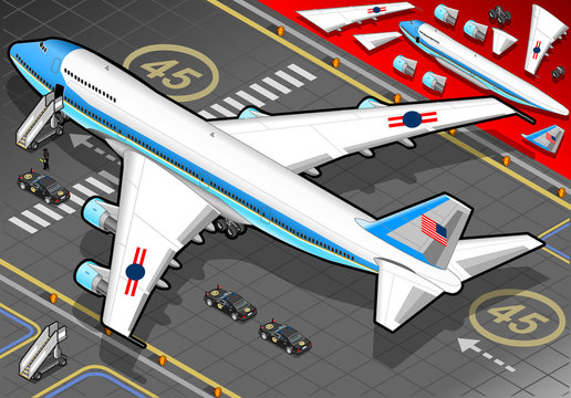 Isometric Air Force One in Rear View