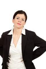 nice woman with black jacket, portrait in studio