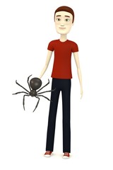 3d render of cartoon character with spider in hand