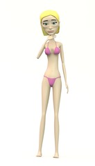 cartoon female character in swimsuit - thinking