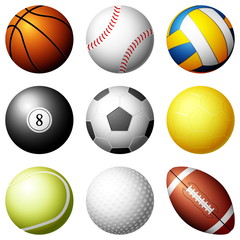 Sport balls on white background. Vector illustration.