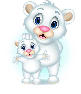 cute baby polar bear posing with his son