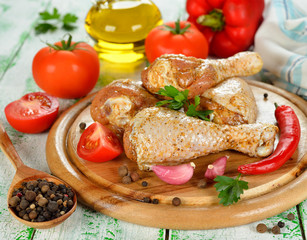 Raw chicken and vegetables