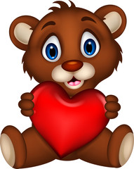 cute baby brown bear cartoon posing with heart love