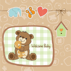 baby shower card with teddy bear toy