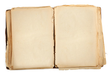 open old book with blank yellow stained pages
