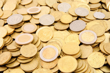 many gold and silver coins background