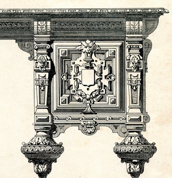 recommend clip art: Drawing of renaissance writing-table (detail)