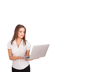 young woman presenting white copy space