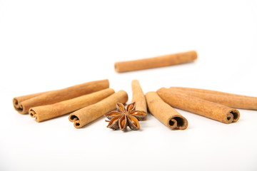 cinnamon and star anise, isolated on white background