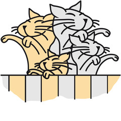 Cat Family Behind Wall