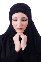 Muslim young woman wearing hijab on white