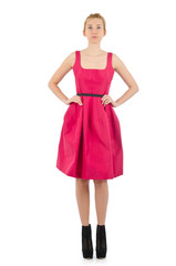 Woman in fashion dress concept on white