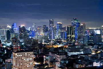 City town at night in Bangkok, Thailand