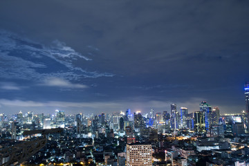 City town at night in Bangkok, Thailand