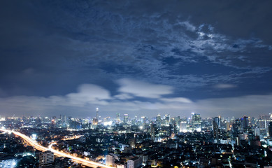 City town at night in Bangkok, Thailand