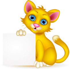 cute cat cartoon with blank sign