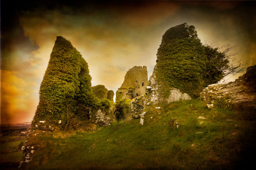 Castle ruins in Ireland with artistic texture