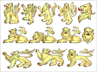 Fototapeta na wymiar set of heraldic symbols of a lion