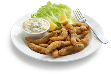 homemade fried fish fingers with tartar sauce