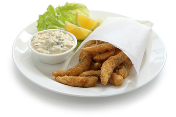 homemade fried fish fingers with tartar sauce