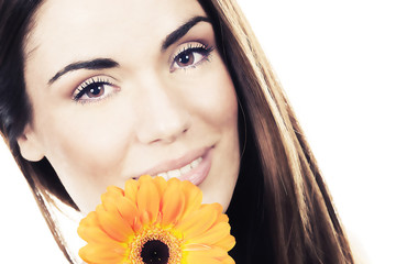 woman portrait with flower in studio