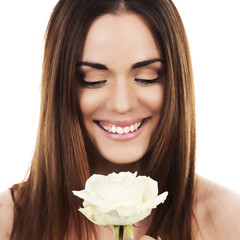 cute woman with white rose