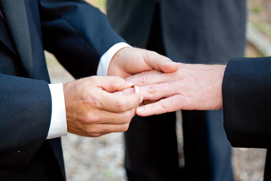 Gay Wedding Exchanging Rings Stock Photo | Adobe Stock