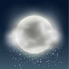 Snowy and cloudy night with full moon - eps10