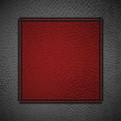 Red label on leather background - eps10