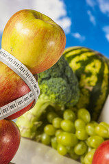 Bright saturated finess composition with blue sky background