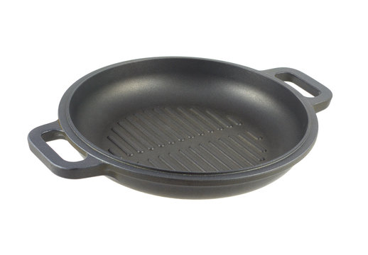 Black heavy cooking pan isolated on white