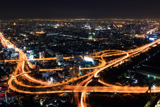 Expressway in downtown at night bangkok, thailand