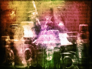 colorful spell potions of magic witch background